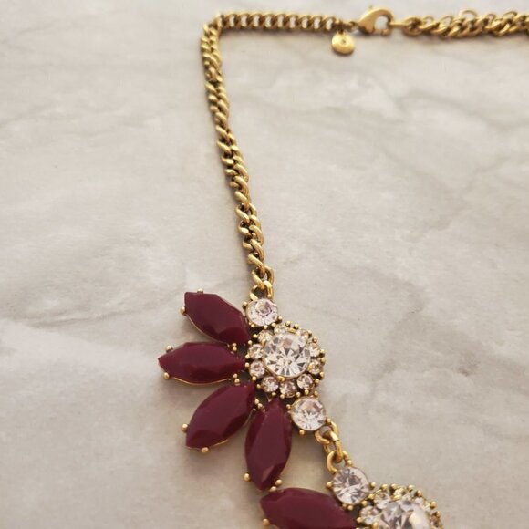💖 J.Crew Dark Maroon Red Rhinestone Crystal Pave Fan Cluster Statement Necklace - Picture 7 of 13